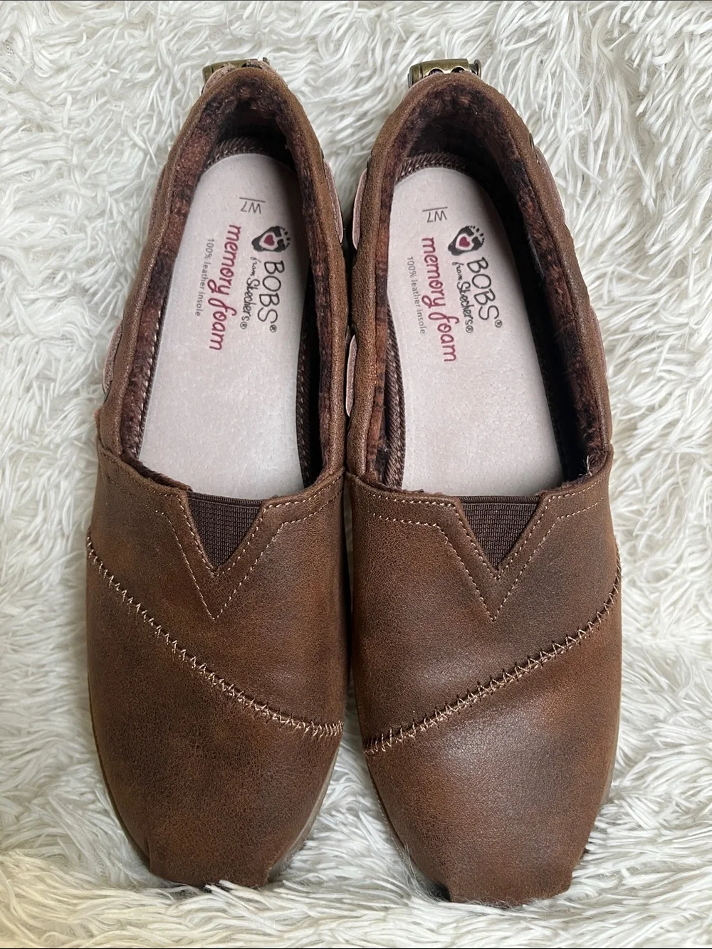 BOBS from Skechers Brown Slip-On Loafers with Stitch Detail